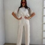 Wiskozowy Komplet LUX Damski w Beżowe Paski PRODUKT POLSKI PREMIUM