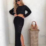 Ażurowy Komplet Dzianinowy REVLON – Czarny PRODUKT POLSKI PREMIUM