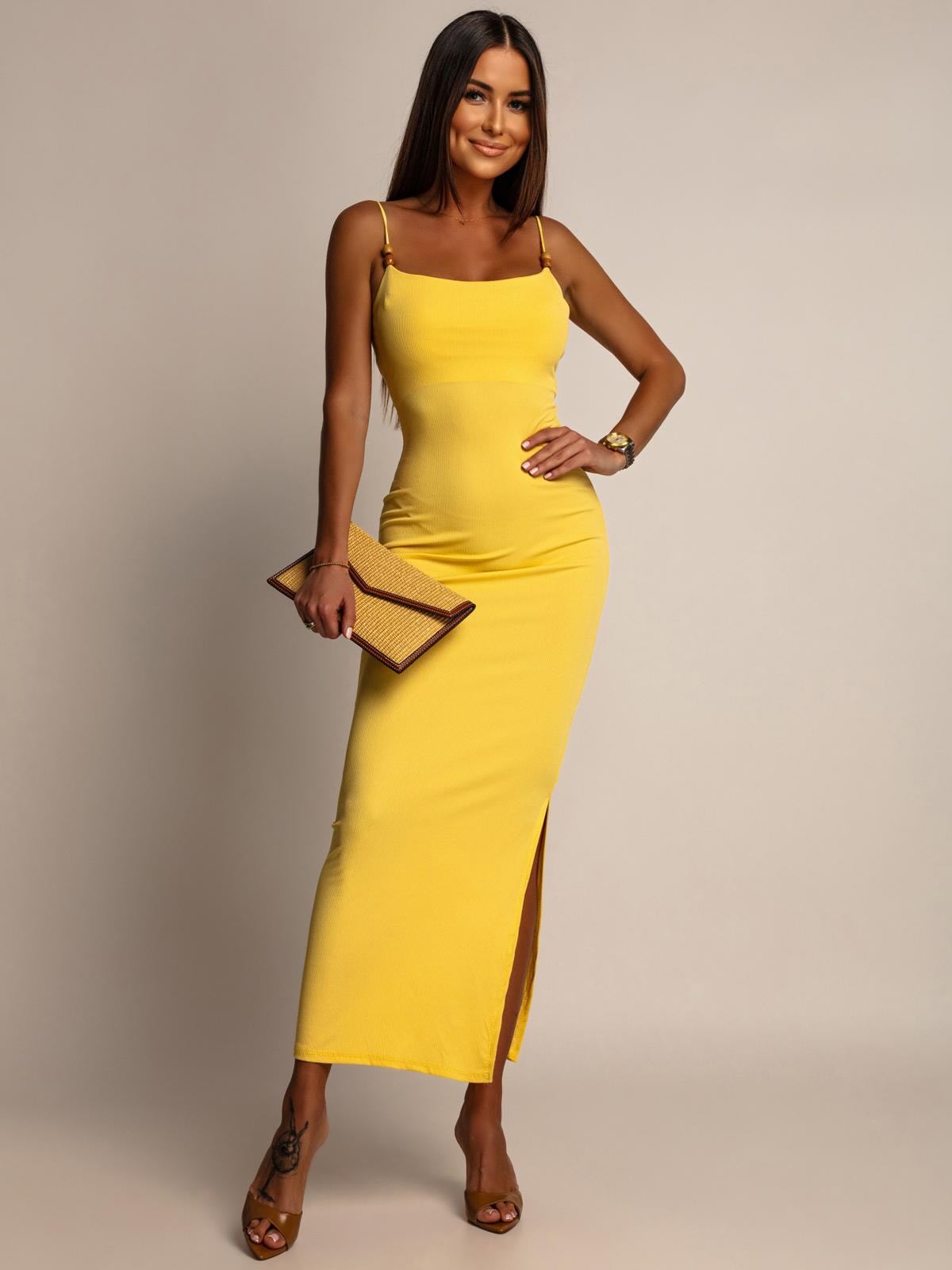 671287090_18118534693647857_5726872266521799710_n Słoneczna Sukienka Maxi z Rozcięciem ALESSIA Żółta Elegancja w Stylu Minimal - obrazek 1