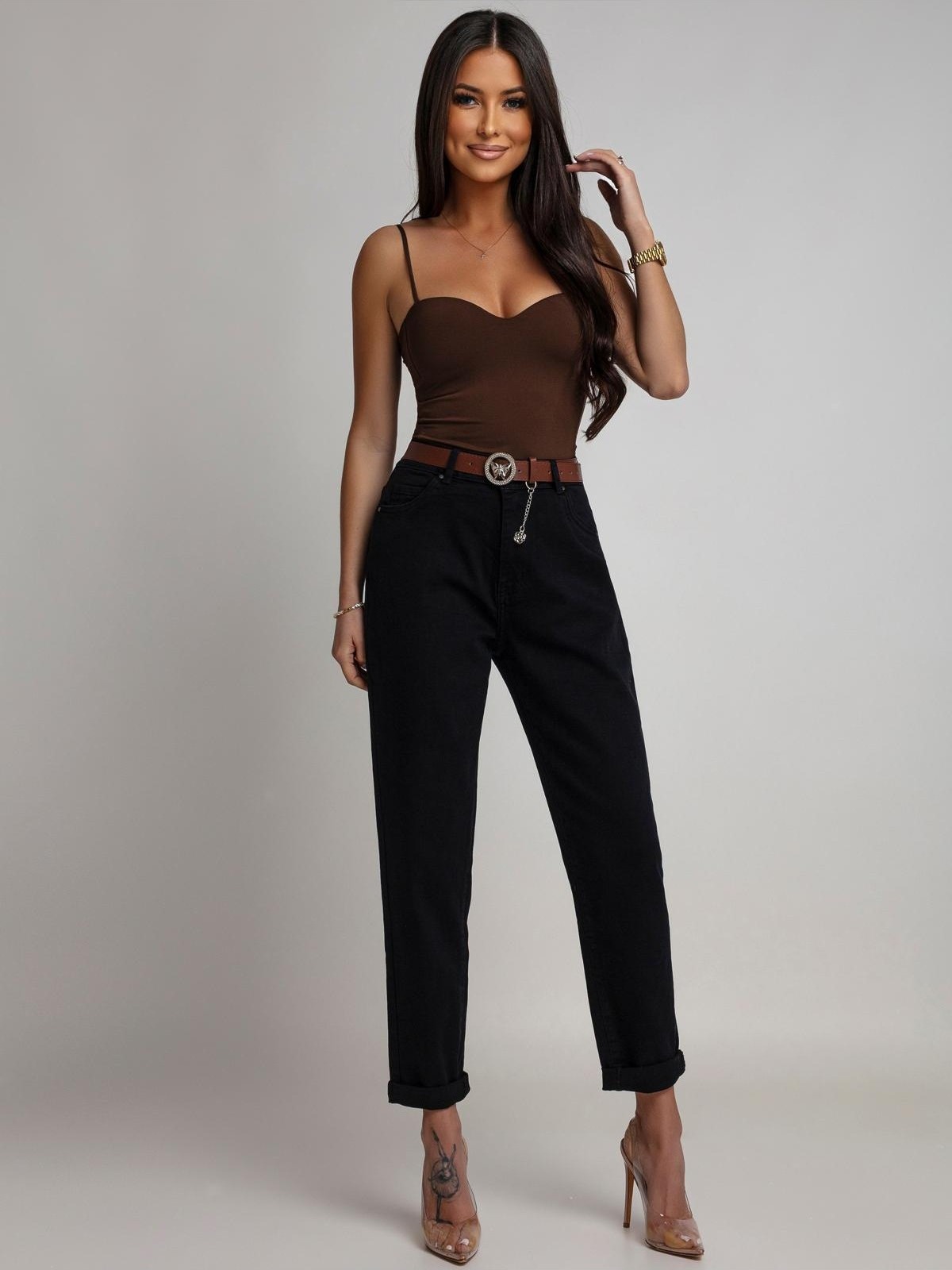 spodnie (8) SPODNIE JEANSOWE MOM FIT MILLO CZARNE - obrazek 1