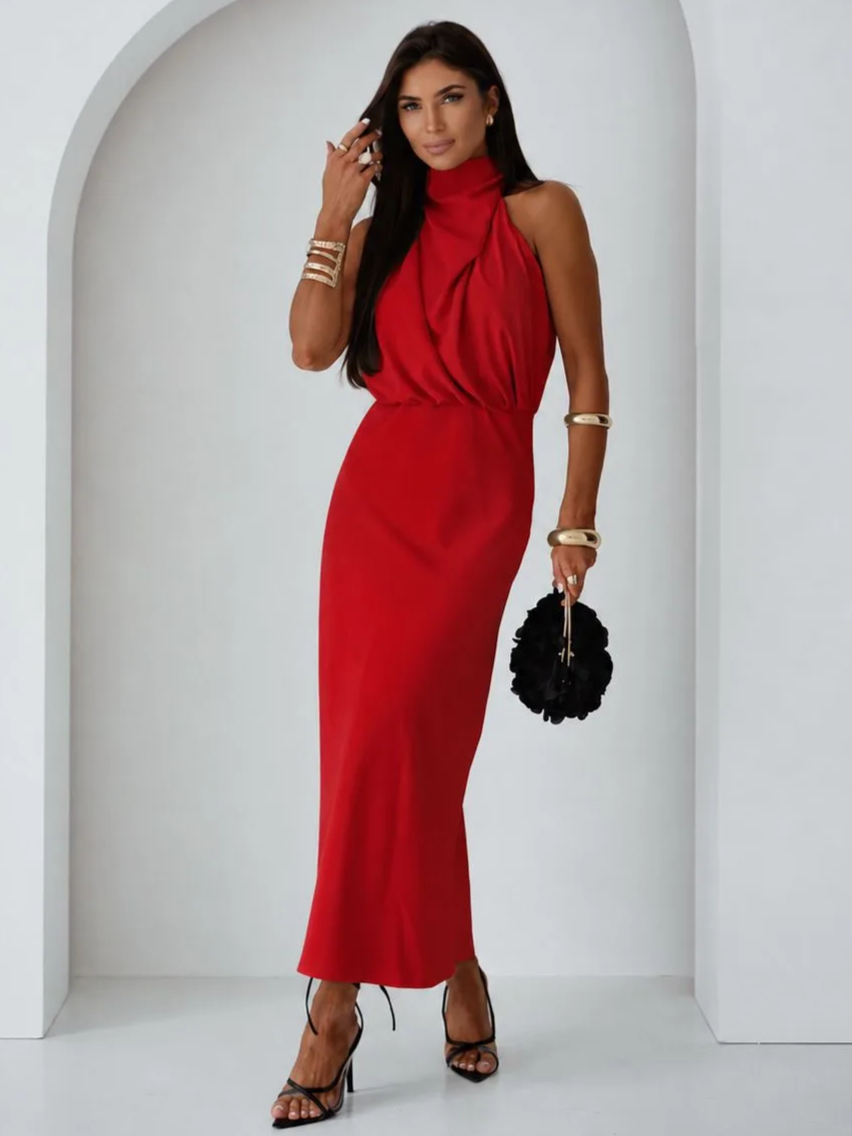 CZERWONA ELEGANCKA SUKIENKA MOON MAXI CZERWONA PRODUKT POLSKI PREMIUM - obrazek 1