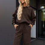 BAWEŁNIANY KOMPLET SZTRUKSOWY CHLOE CZEKOLADOWY PRODUKT POLSKI