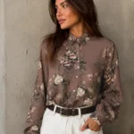 WISKOZOWA KOSZULA ROOMY PLUS SIZE KWIAT BEŻ BRĄZ PRODUKT POLSKI