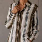WISKOZOWA KOSZULA ROOMY PLUS SIZE PASKI ECRU NIEBIESKI BRĄZ PRODUKT POLSKI