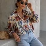 WISKOZOWA KOSZULA ROOMY PLUS SIZE KWIATY BEŻ NIEBIESKI POMARAŃCZ PRODUKT POLSKI