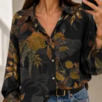 WISKOZOWA KOSZULA ROOMY PLUS SIZE KWIAT CZERŃ CAMEL BRĄZ PRODUKT POLSKI