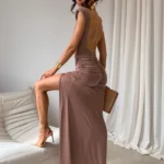 SUKIENKA AURELIA MAXI Z ODKRYTYMI PLECAMI  CAPPUCCINO PRODUKT POLSKI