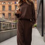 SZTRUKSOWY KOMLET DRES COMFY CZEKOLADOWY PRODUKT POLSKI