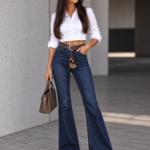 SPODNIE JEANSY FLARE FLEXI GRANATOWE