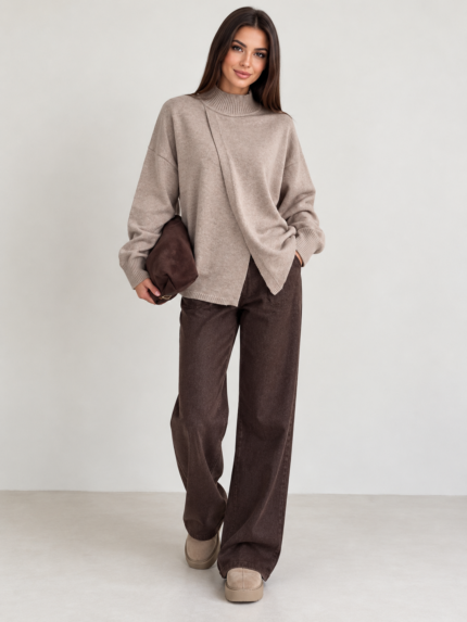SWETER DAMSKI HARMONY Z OZDOBNYM ZAKŁADANYM PRZODEM TOUPE