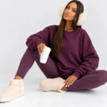 BAWEŁNIANA BLUZA OVERSIZE LONG ŚLIWKA PRODUKT POLSKI