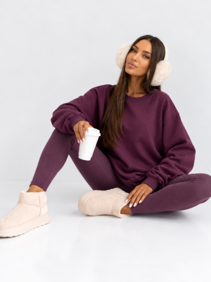 BAWEŁNIANA BLUZA OVERSIZE LONG ŚLIWKA PRODUKT POLSKI