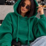CIEPLUTKA BLUZA KANGUREK OVERSIZE Z KAPTUREM EMILY ZIELONA PRODUKT POLSKI