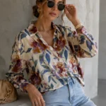 WISKOZOWA KOSZULA ROOMY PLUS SIZE KWIATY BEŻ NIEBIESKI POMARAŃCZ PRODUKT POLSKI