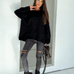 BAWEŁNIANA BLUZA OVERSIZE LONG CZARNA PRODUKT POLSKI