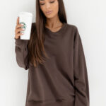 BAWEŁNIANA BLUZA OVERSIZE LONG CZEKOLADA PRODUKT POLSKI